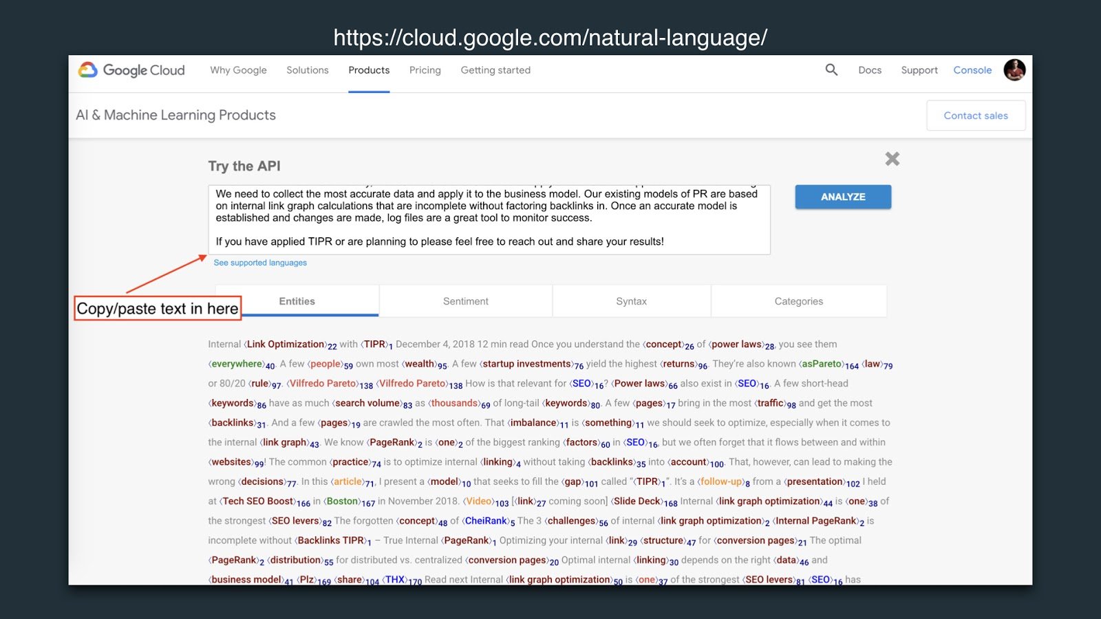 Google NLP Content Entity API
