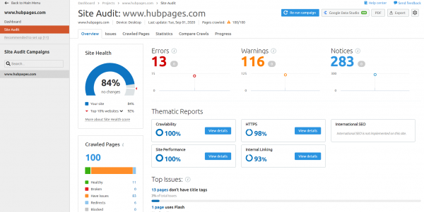 Semrush Site Audit Feature