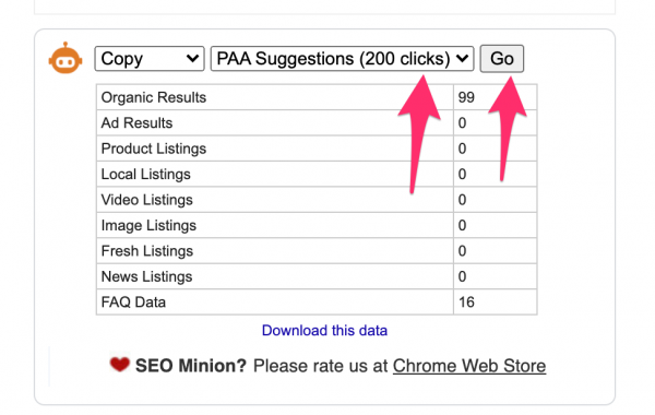 SEO Minion PAA Extraction