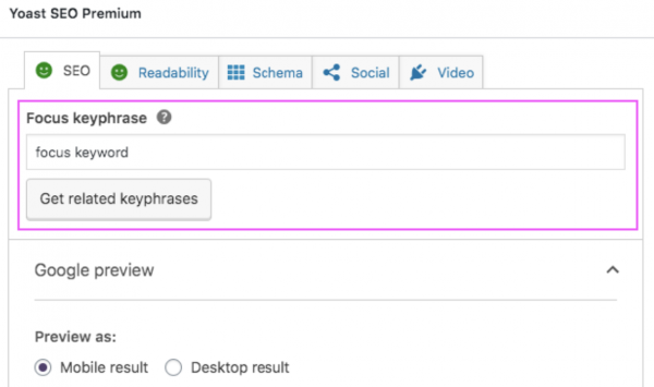 Yoast SEO Focus Keyphrase