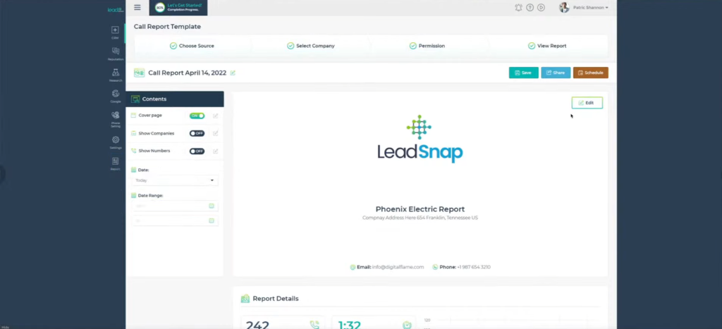 leadsnap call report
