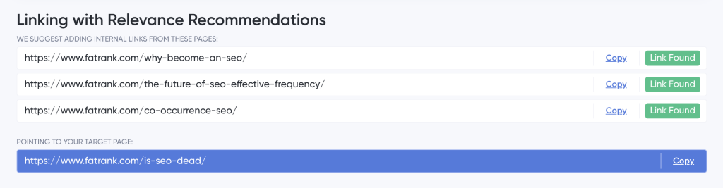 Internal Linking with Relevance Recommendations